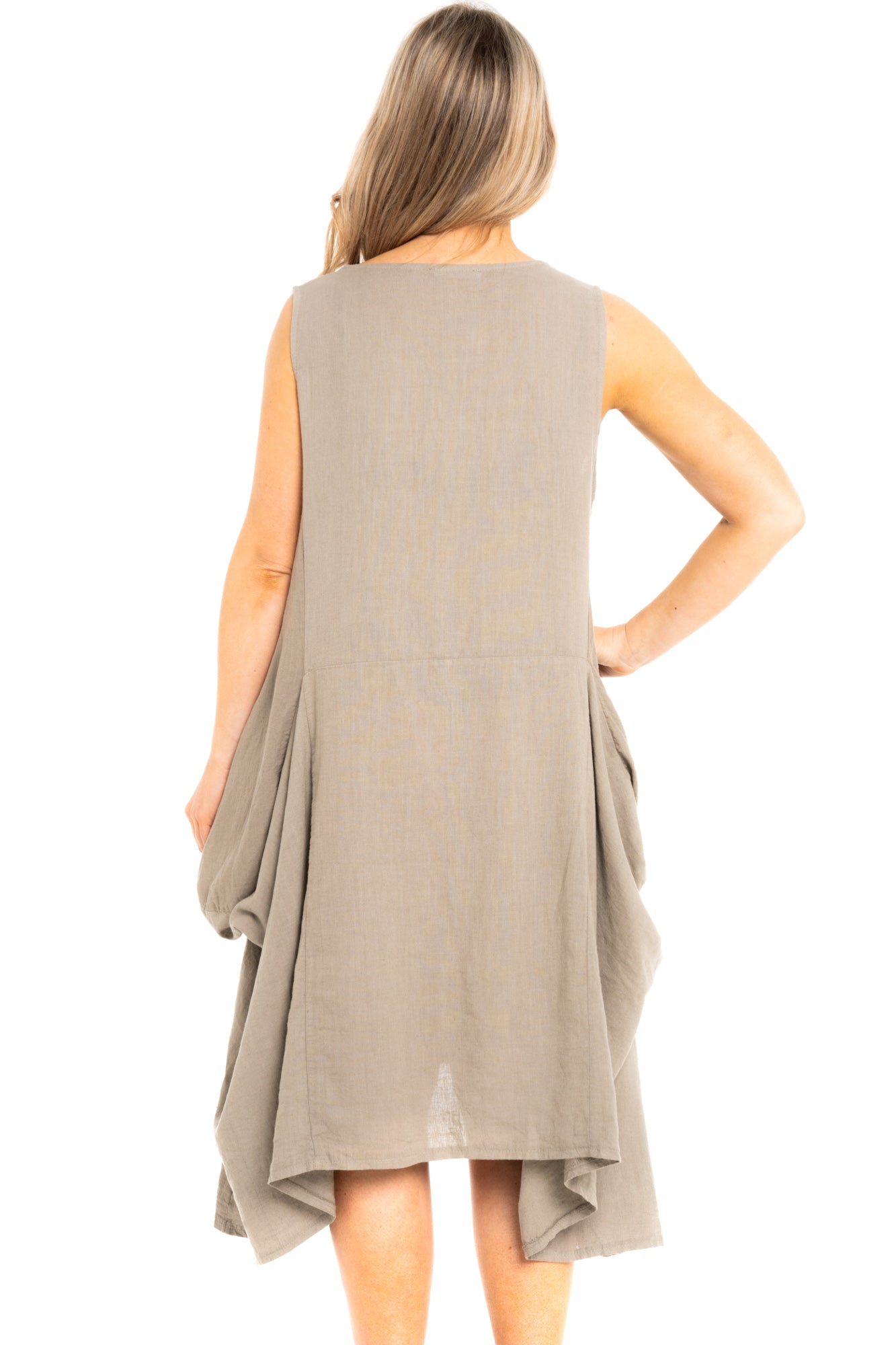2 pocket parachute sleeveless linen dress